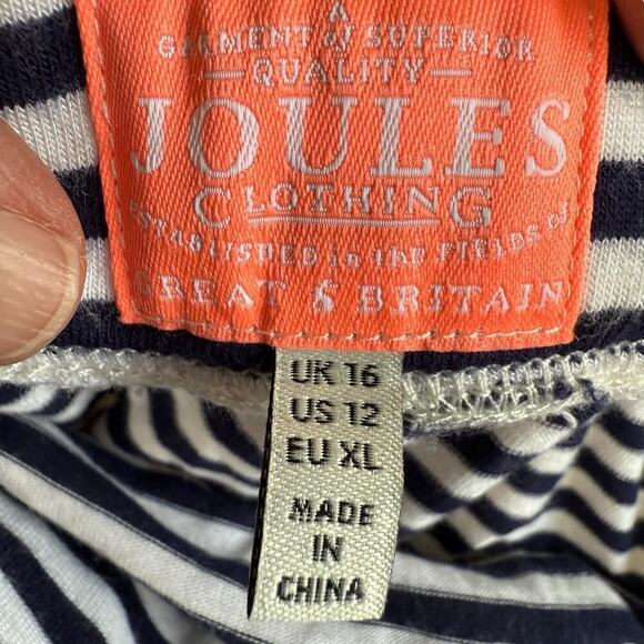 Joules Blk & Wht Stripe Midi Skirt Stretch Straight Side Slits 12 Coastal Preppy - Picture 5 of 9